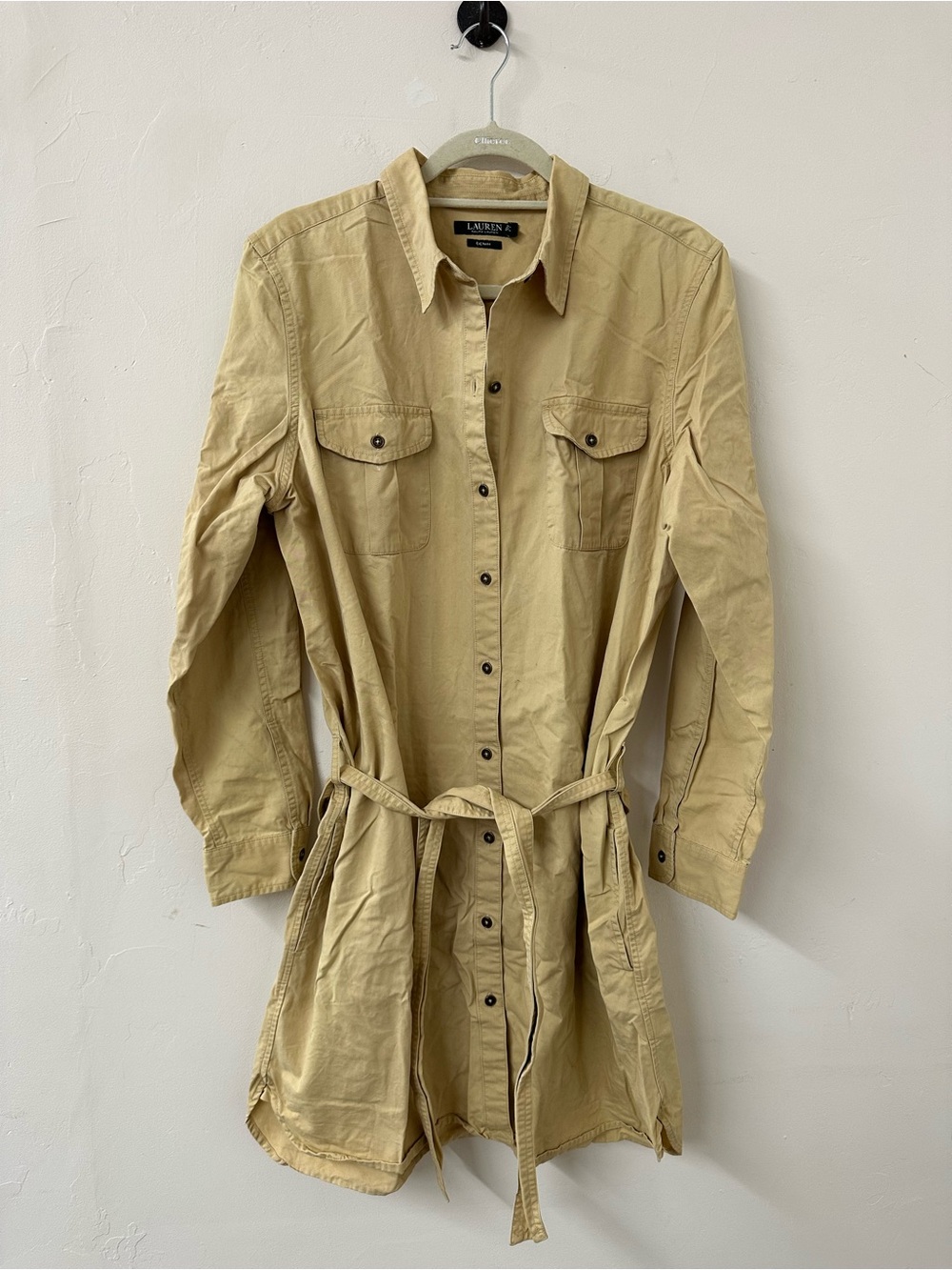 Ralph Lauren Light Beige Utility Shirt Jacket with Tie Waist
